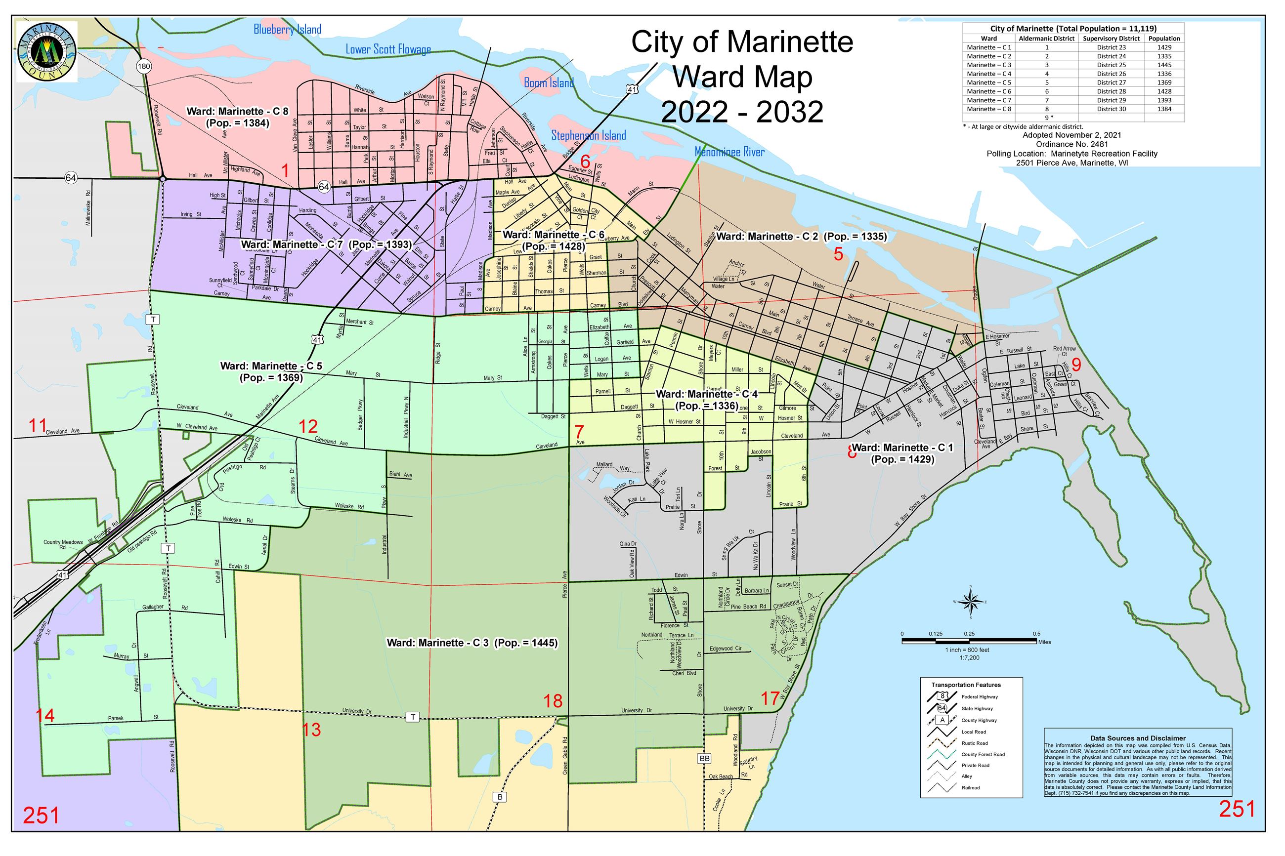 City of Marinette Ward Map 28 X42 2021 Opens in new window